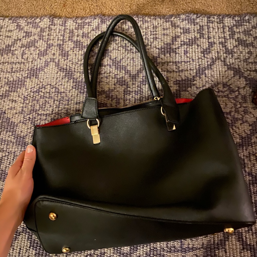 Black faux leather purse